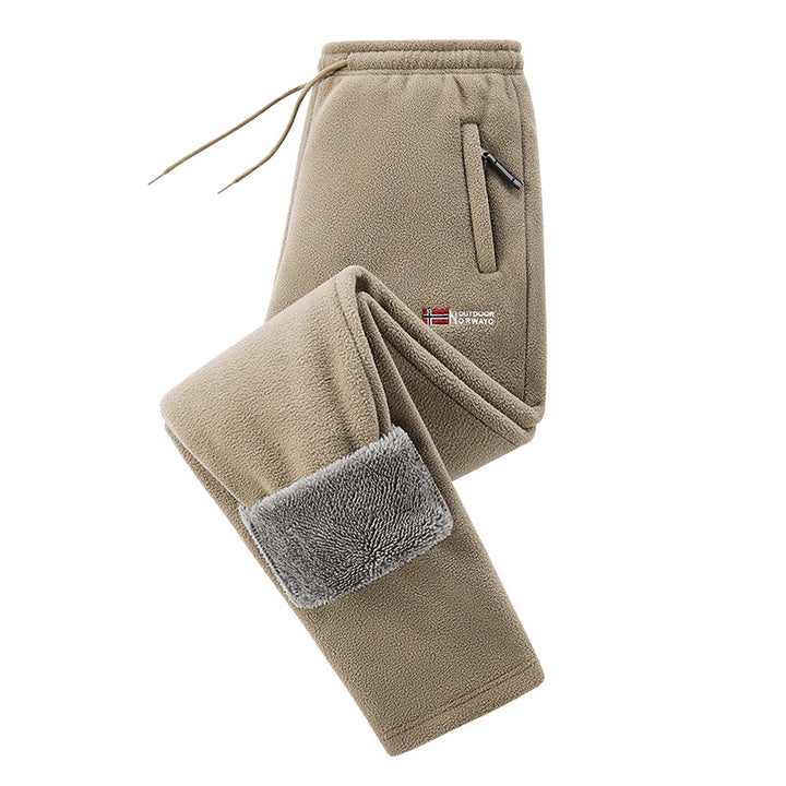 Herren Thermo-Fleece Jogginghose mit faltbaren Sherpa-Bündchen, verdeckten Reißverschluss-Taschen und elastischem Kordelzugbund – Sorevano
