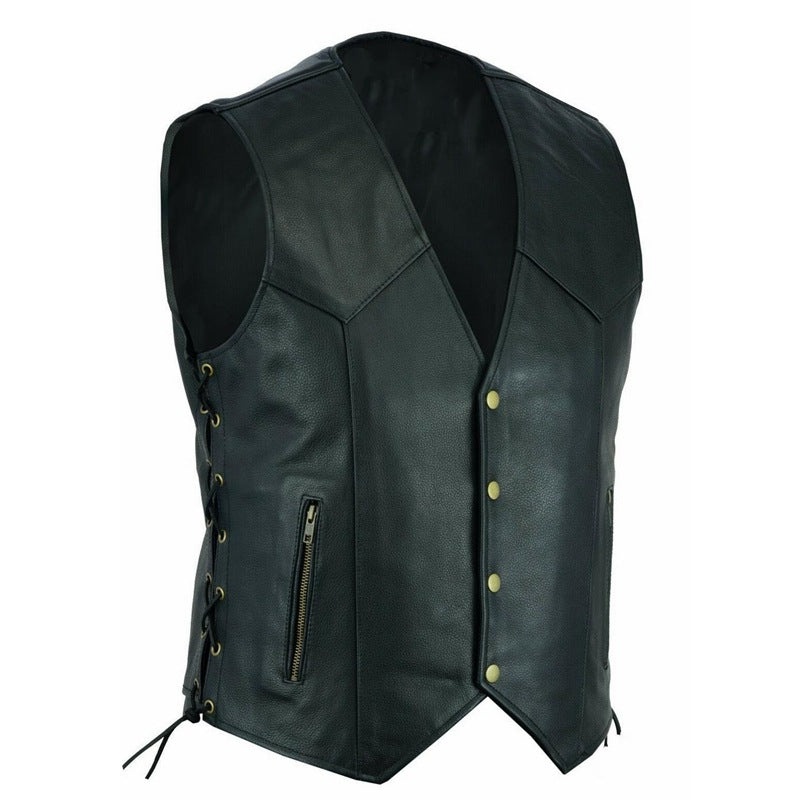 Herren elegante Lederweste mit seitlichen Taschen und praktischen Verschluss Echoarchiv