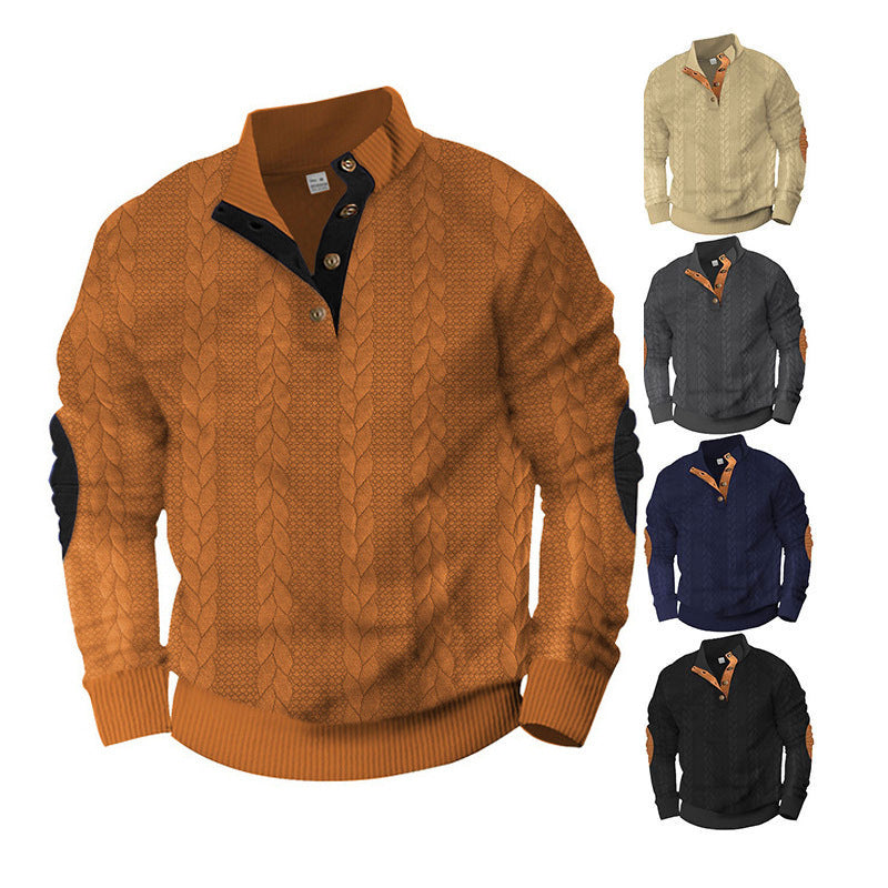 Herren Strickpullover mit strukturiertem Kabelmuster und kurzen Knopfdetails Echoarchiv