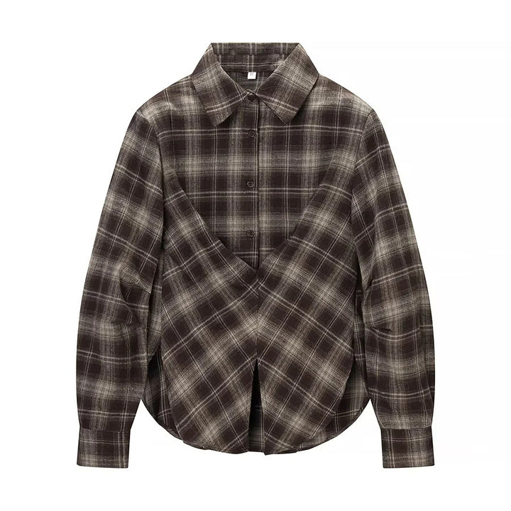 Damen nan überlappende Karo-Bluse mit V-Front, gekreuztem Saum und Manschetten Echo Archiv