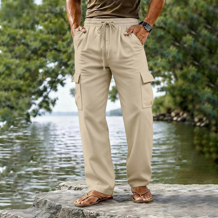Herren leichte Cargo-Freizeithose mit elastischem Tunnelzugbund und geradem Bein – Bravaro