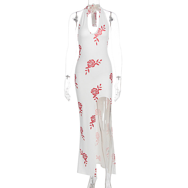 Damen Elegantes Maxikleid mit floralem Print und transparentem Schlitz Echo Archiv