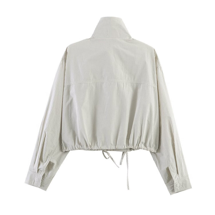 Damen Cropped Windjacke mit Stehkragen, Karo-Muster und Tunnelzug Echo Archiv