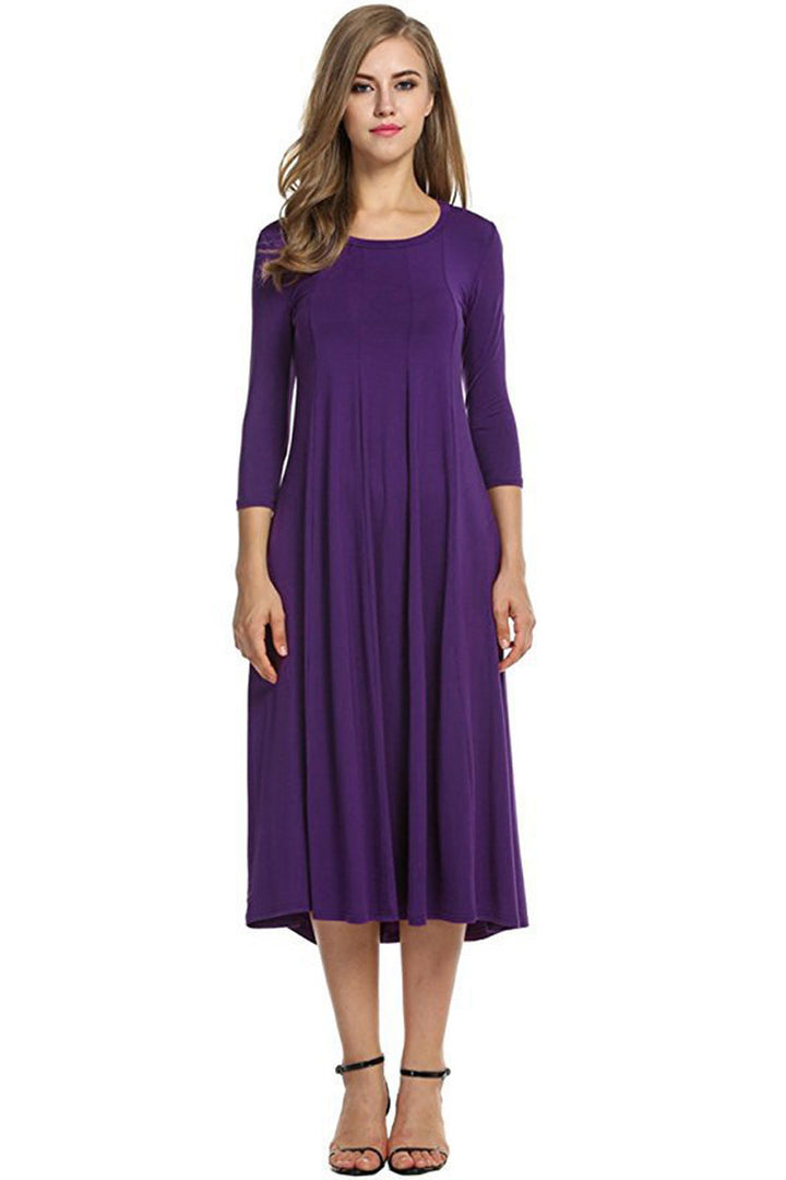 Damen Langes A-Linien Midikleid aus Stretch-Jersey mit Dreiviertelärmeln und Eingrifftaschen Echo Archiv