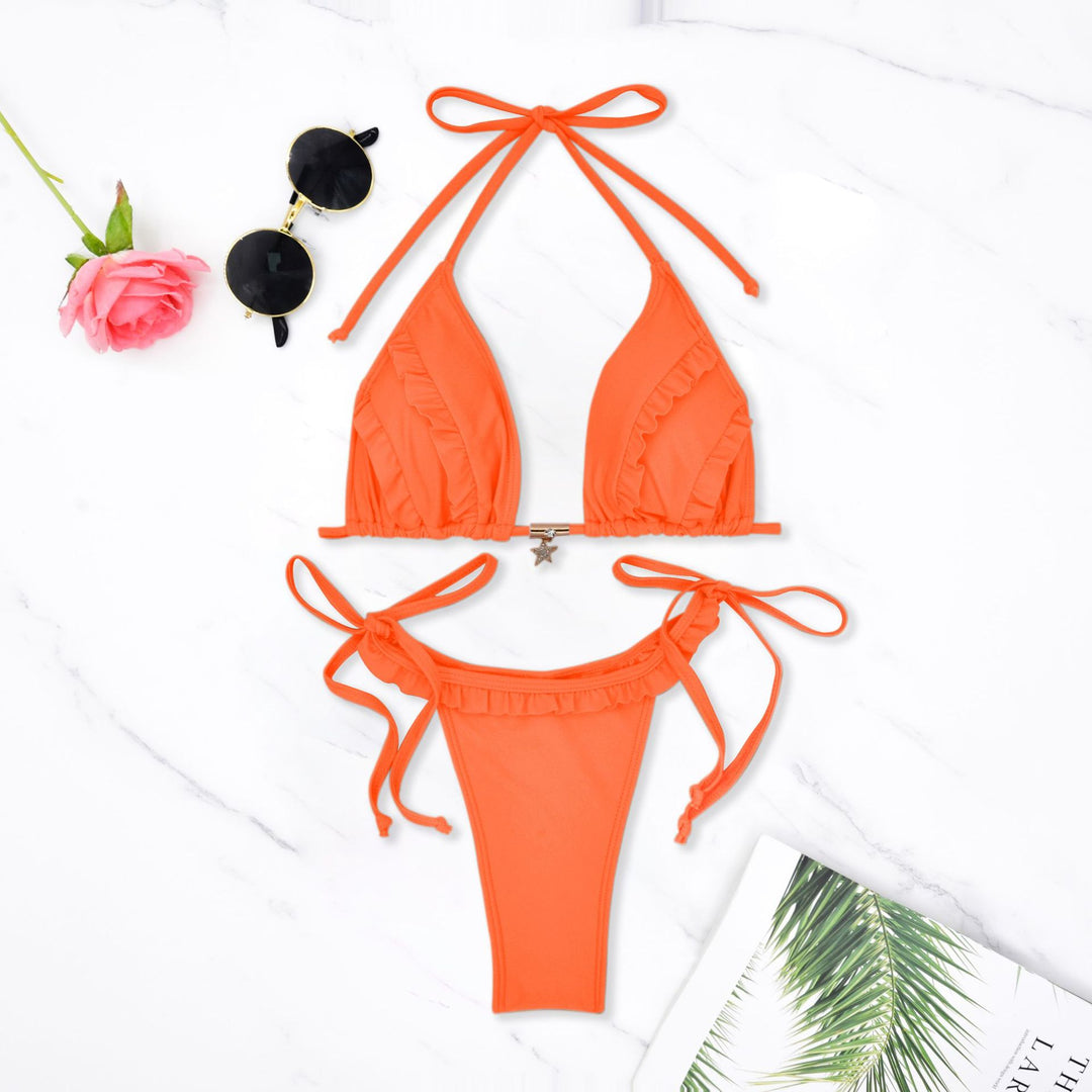 Damen Triangel-Bikini mit Rüschendetails und verstellbaren Bindebändern Echo Archiv