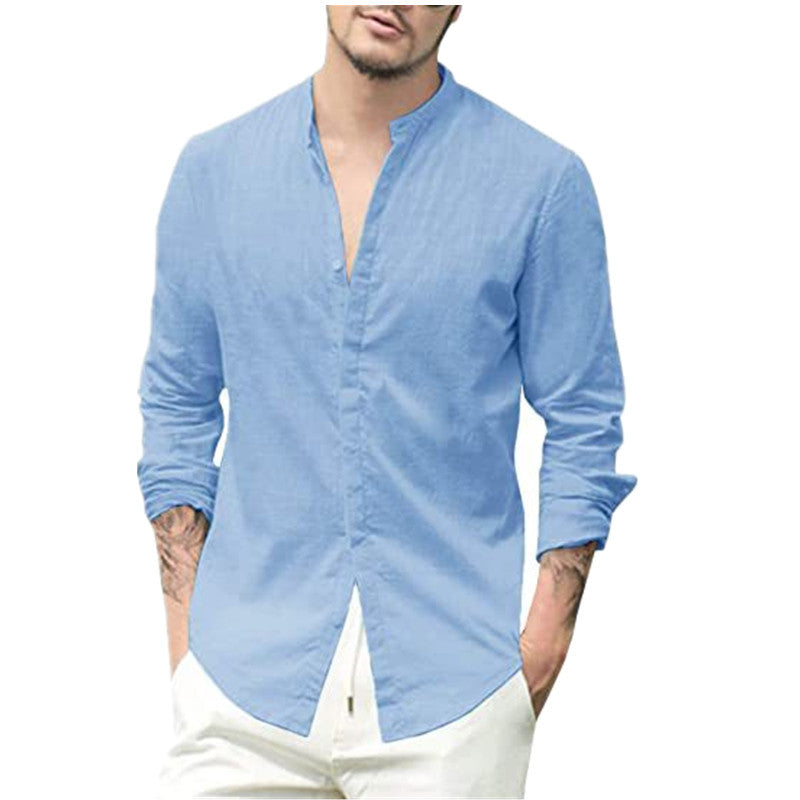 Herren Langarm Hemd mit modernem Stehkragen und eleganten Knopfdetails Echoarchiv