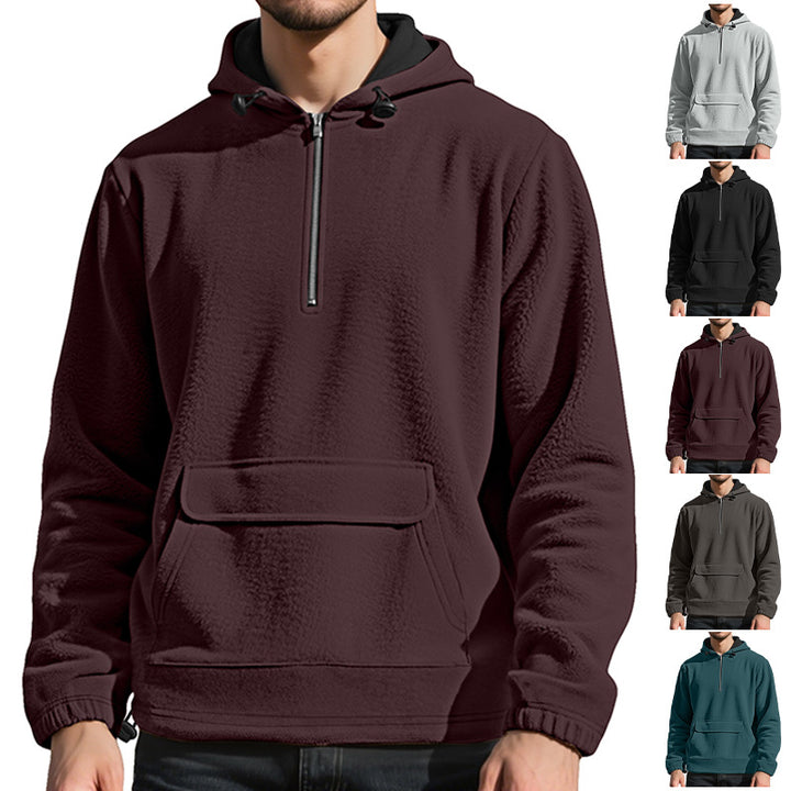 Herren Fleece-Kapuzenpullover mit halbem Reißverschluss und praktischer Kängurutasche Echoarchiv