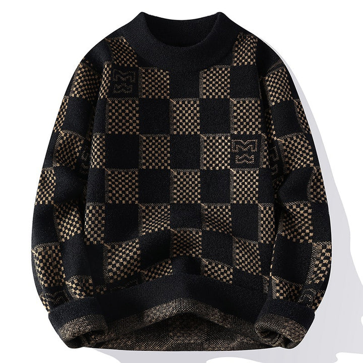 Herren nan karierter Oversize-Strickpullover mit Rundhalsausschnitt, weichem Feinstrick und strukturierter Jacquard-Musterung Echo Archiv