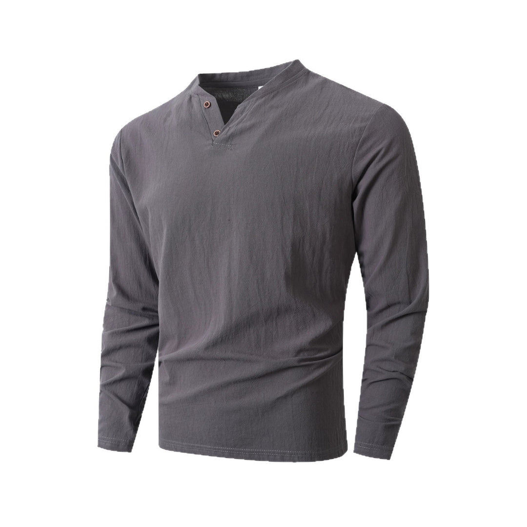 Herren Langarmshirt mit modernem Stehkragen und eleganten Knöpfen Echoarchiv