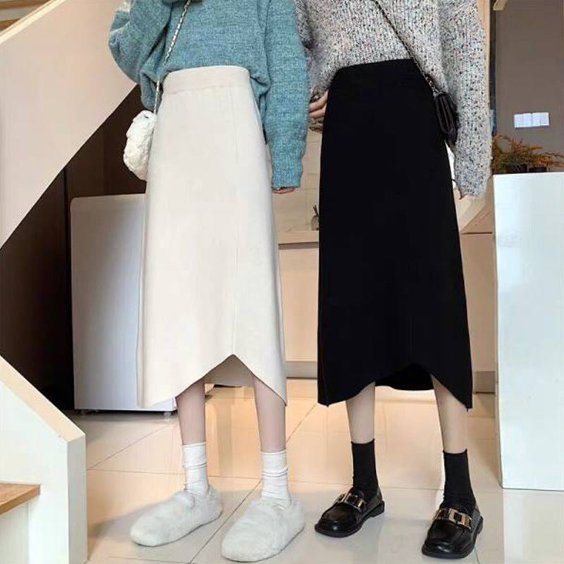 Damen Eleganter midi Rock mit asymmetrischer Saumlinie und hohem Bund – Élara