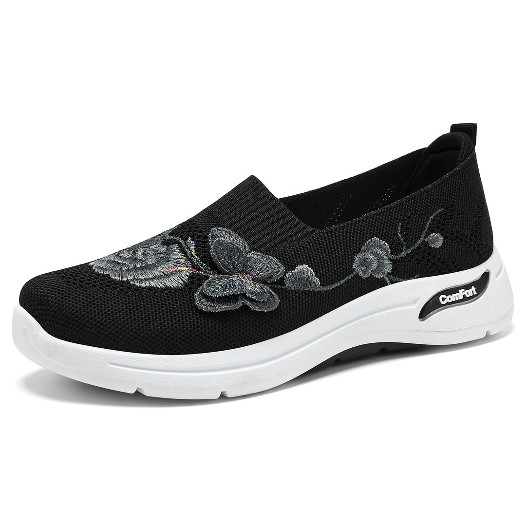 Damen nan gestrickter Slip-On Slipper mit 3D-Blumenstickerei und ergonomischer Komfort-Zwischensohle Echo Archiv