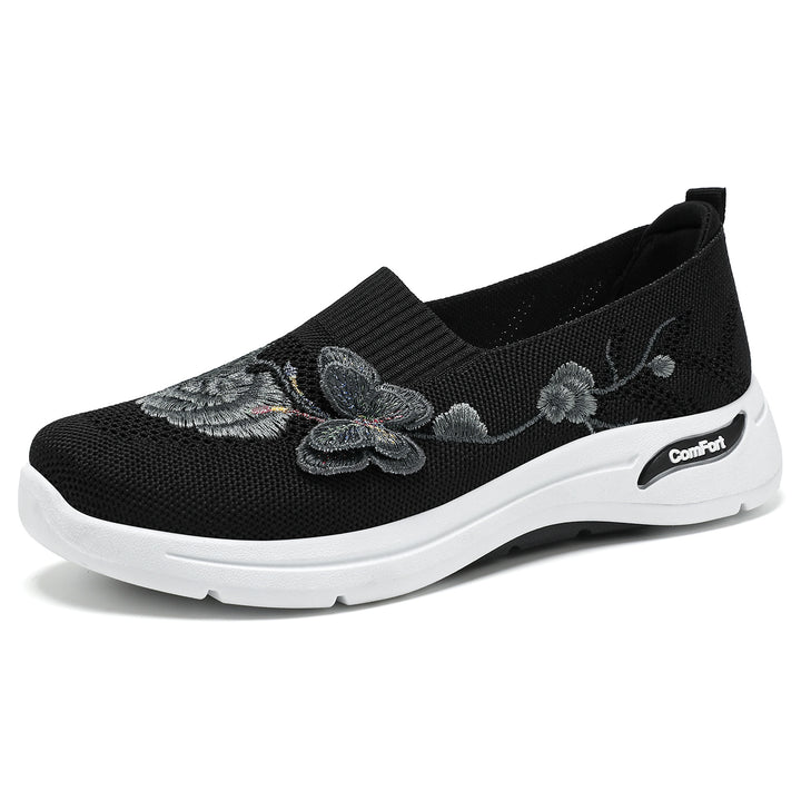 Damen nan gestrickter Slip-On Slipper mit 3D-Blumenstickerei und ergonomischer Komfort-Zwischensohle Echo Archiv