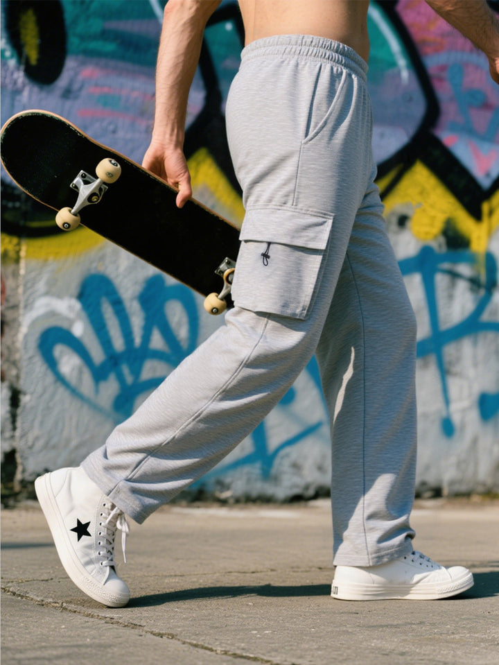Herren Relaxed-Fit Cargo-Jogginghose mit elastischem Bund, Klapptasche & Tunnelzug – Bravaro
