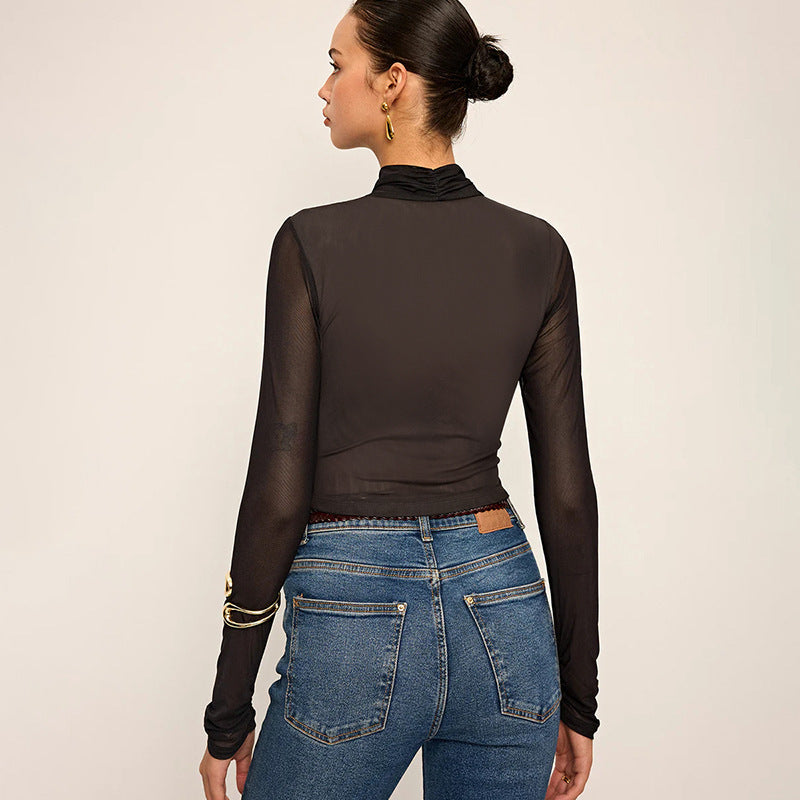 Damen Elegantes Wickeloberteil mit transparentem Stoff und langen Ärmeln Echo Archiv