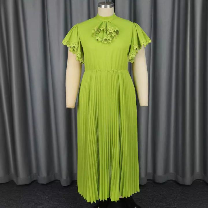 Damen Elegantes Maxi-Kleid mit Plisseefalten und Rüschendetails Echo Archiv