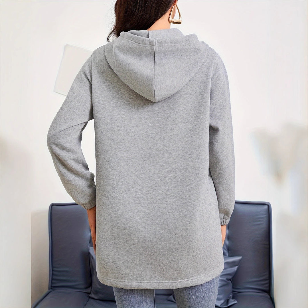 Damen nan Longline-Kapuzenjacke mit durchgehendem Reißverschluss, Kängurutaschen und elastischen Bündchen Echo Archiv