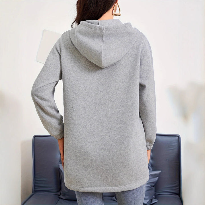 Damen nan Longline-Kapuzenjacke mit durchgehendem Reißverschluss, Kängurutaschen und elastischen Bündchen Echo Archiv