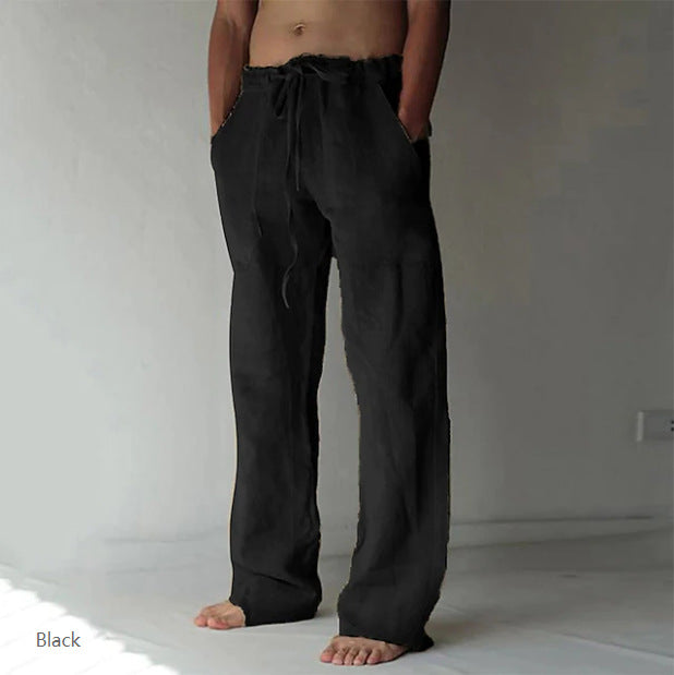 Herren Leinenhose mit weitem Schnitt Kordelzug und Seitentaschen – Sorevano