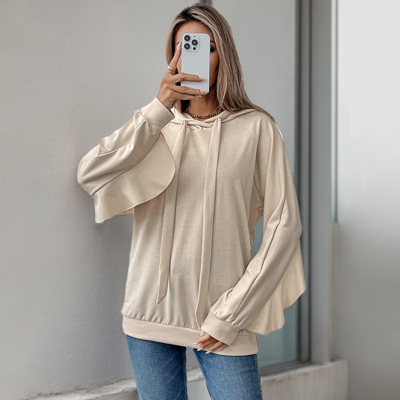 Damen Lässiger Oversize-Hoodie mit Kapuze, langen Kordelbändern und Raglanärmeln Echoarchiv