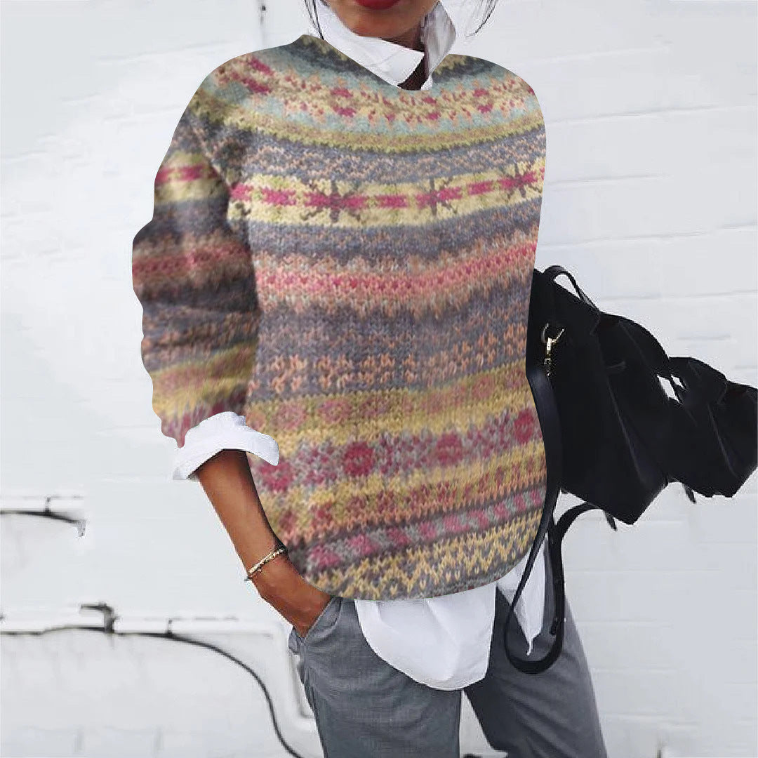 Damen lockerer Fair Isle Strickpullover mit Rundhalsausschnitt – Mavelle
