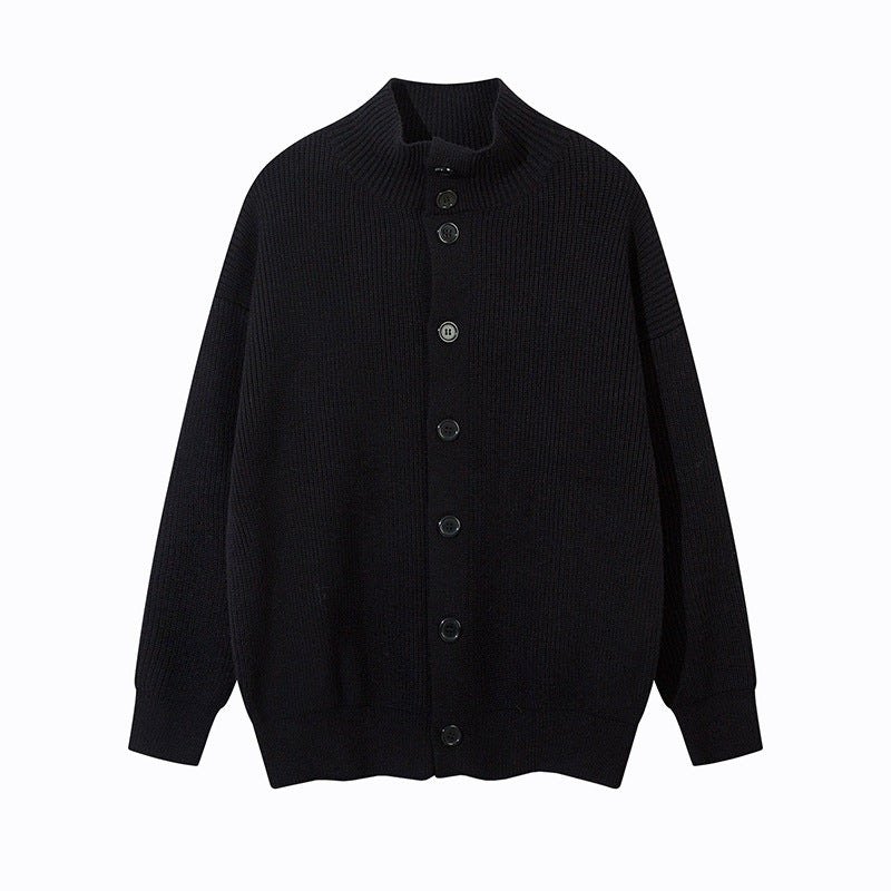 Unisex Oversize-Strickjacke mit Stehkragen und durchgehender Knopfleiste Echoarchiv