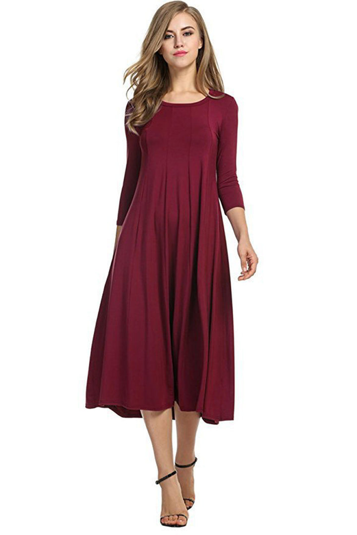 Damen Langes A-Linien Midikleid aus Stretch-Jersey mit Dreiviertelärmeln und Eingrifftaschen Echo Archiv