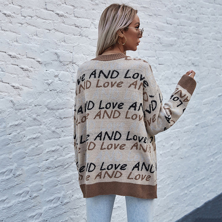 Damen Lässige Strickjacke mit Schriftzug Echo Archiv