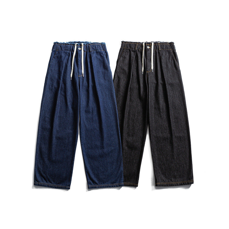 Herren Weite Denim-Hose mit elastischem Tunnelzugbund und Bundfalten Echoarchiv