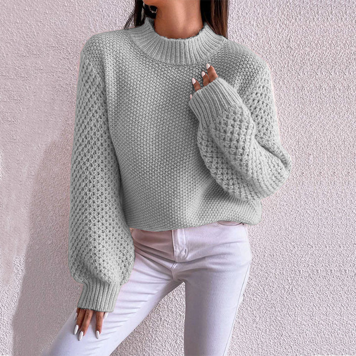 Damen Kurzgeschnitteter Grobstrick-Pullover mit Voluminösen Netzstruktur-Ärmeln und Stehkragen Echo Archiv
