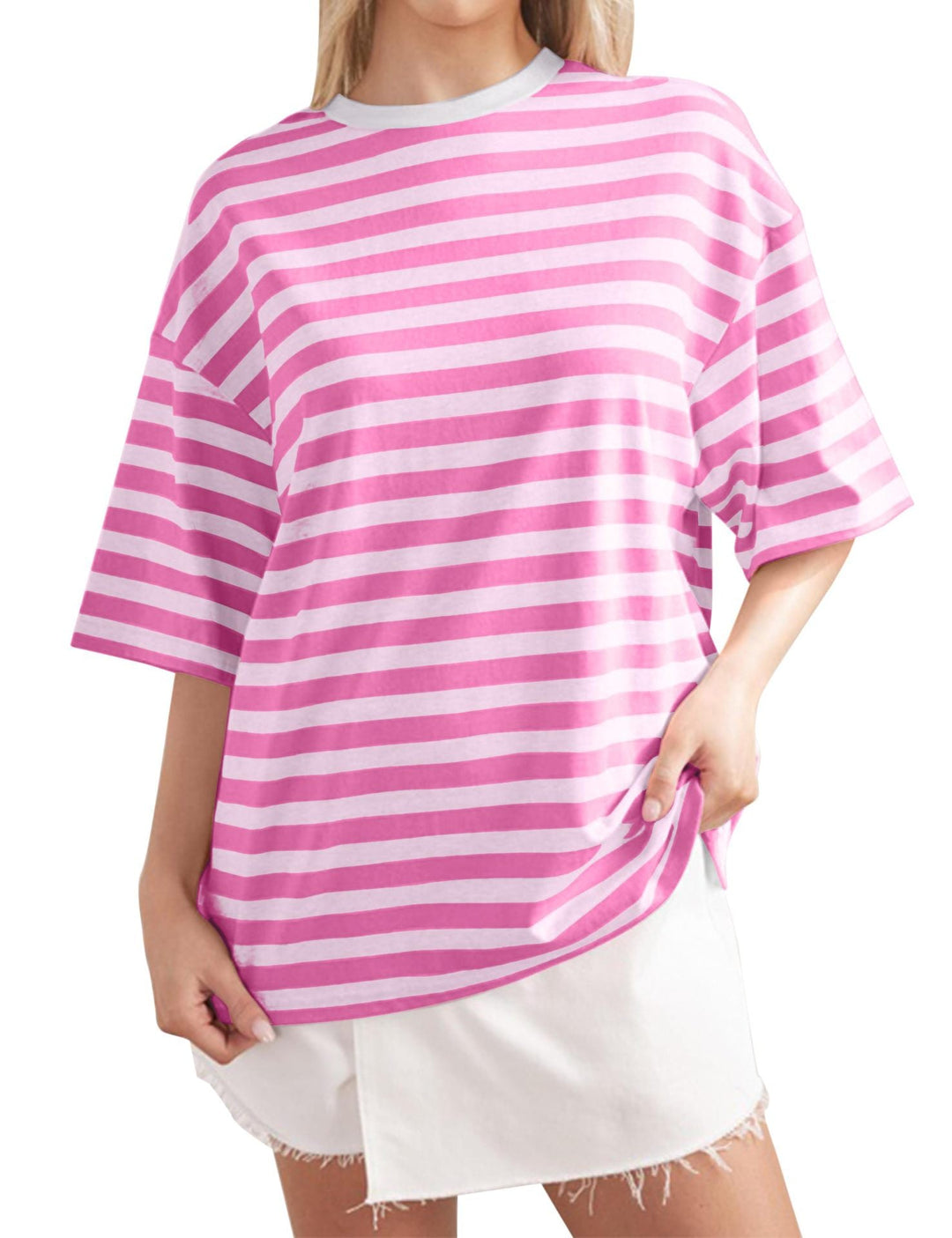 Damen Lässiges Oversized T-Shirt mit breiten Streifen Echoarchiv