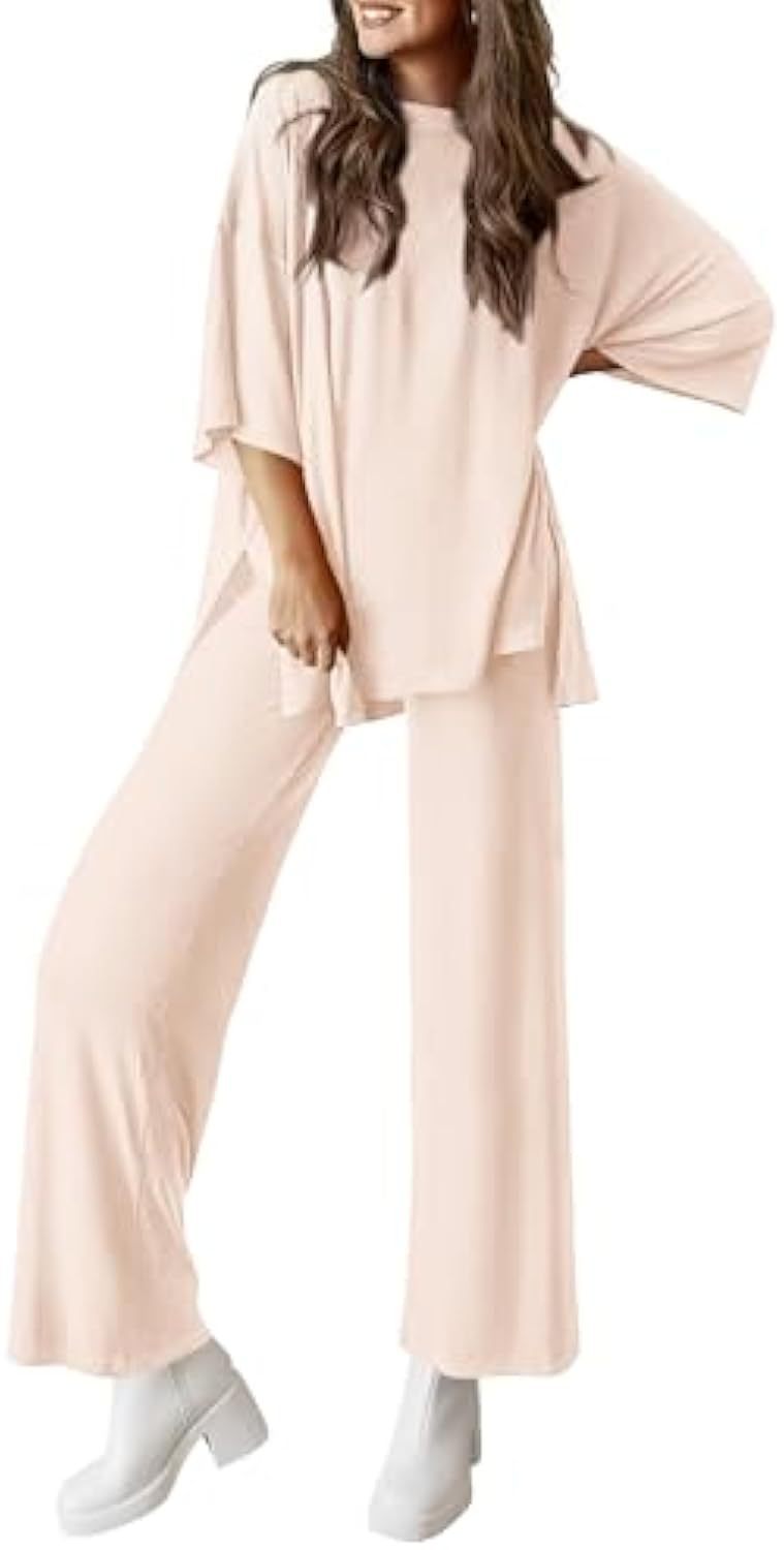 Damen Lässiges Lounge-Set aus weichem Jersey mit Oversize-Tunika und weiter Palazzo-Hose – Élanora