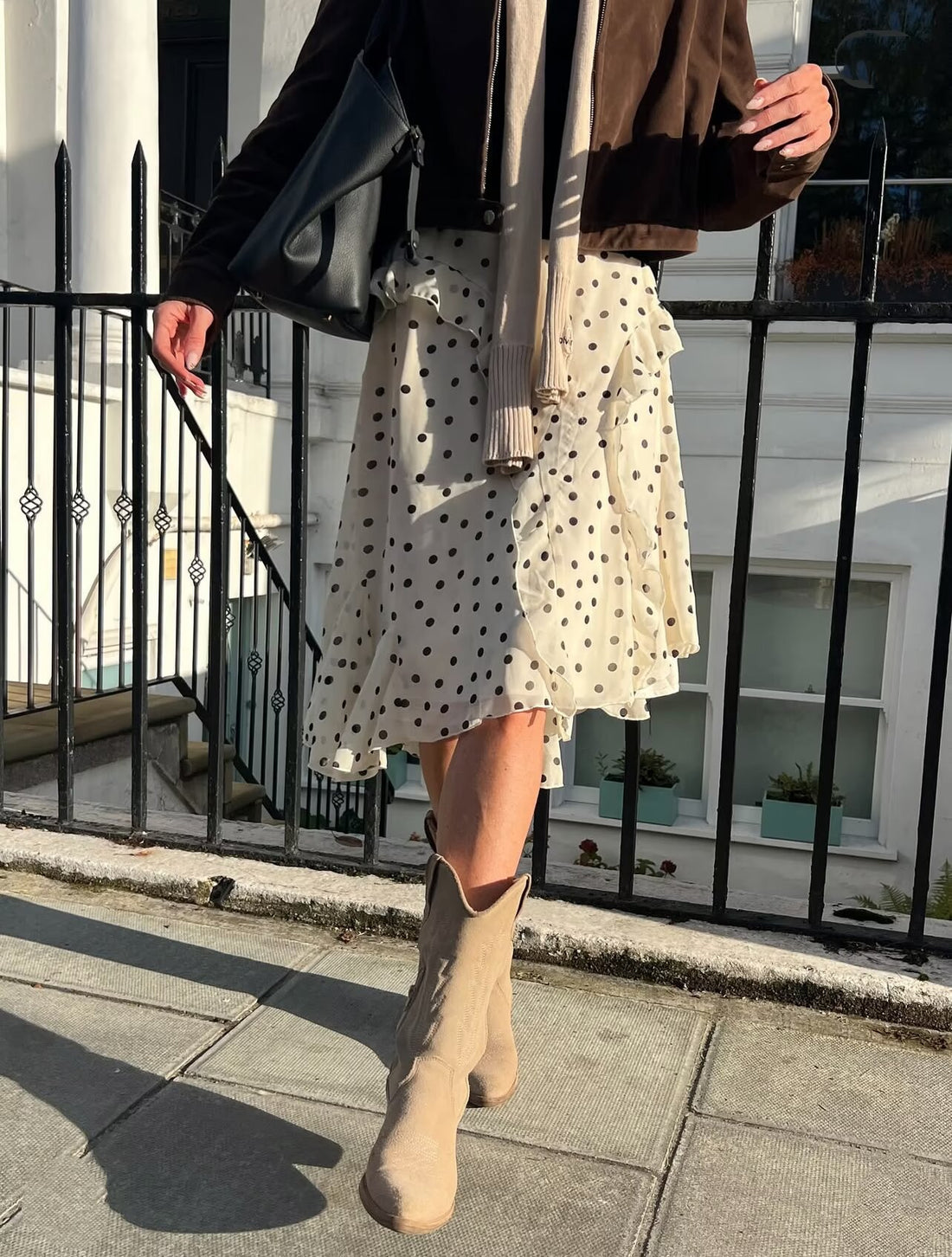 Damen Wickel-Midirock aus Chiffon mit Volants und Pünktchen-Design Echoarchiv