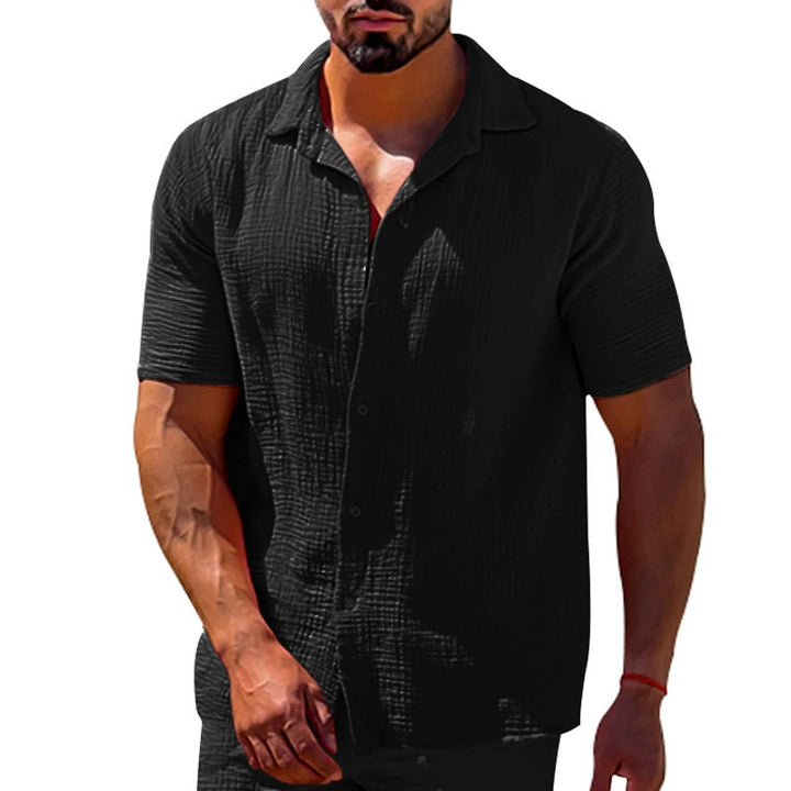 Herren Kurzarmhemd mit lässiger Struktur und modernen Knopfdetails Echoarchiv