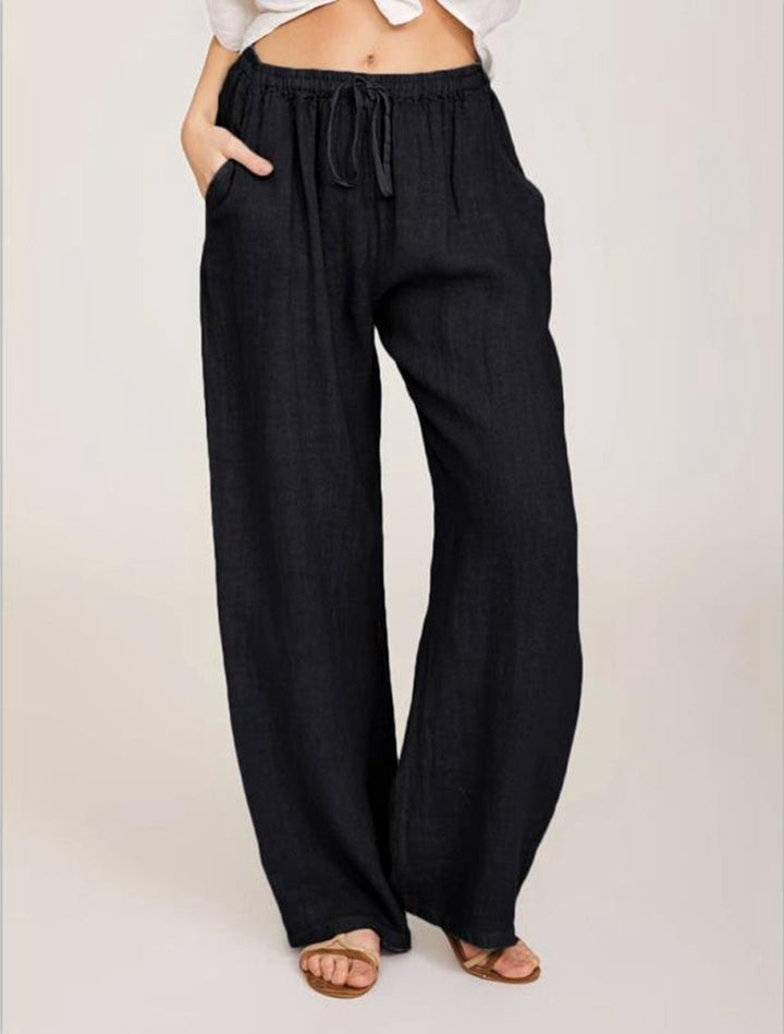 Damen luftige Palazzo-Hose mit Tunnelzugbund, elastischem Taillenabschluss und seitlichen Eingrifftaschen – Avélisse