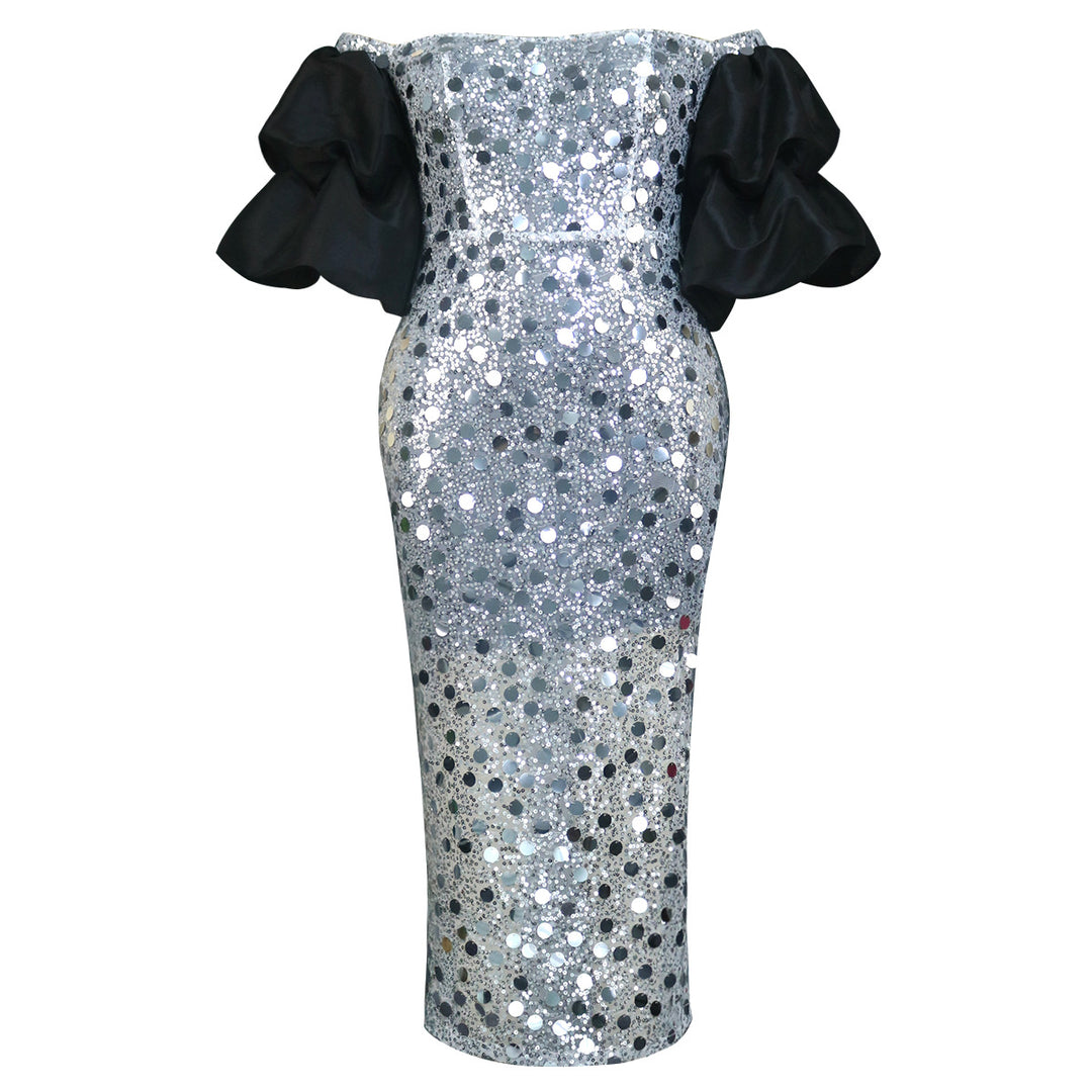 Damen Glitzerndes Abendkleid mit voluminösen Puffärmeln Echo Archiv