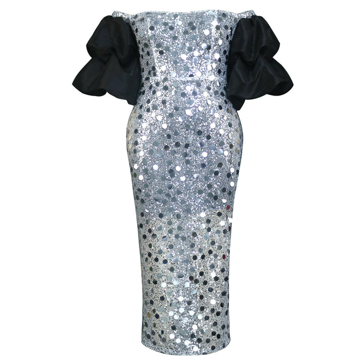 Damen Glitzerndes Abendkleid mit voluminösen Puffärmeln Echo Archiv