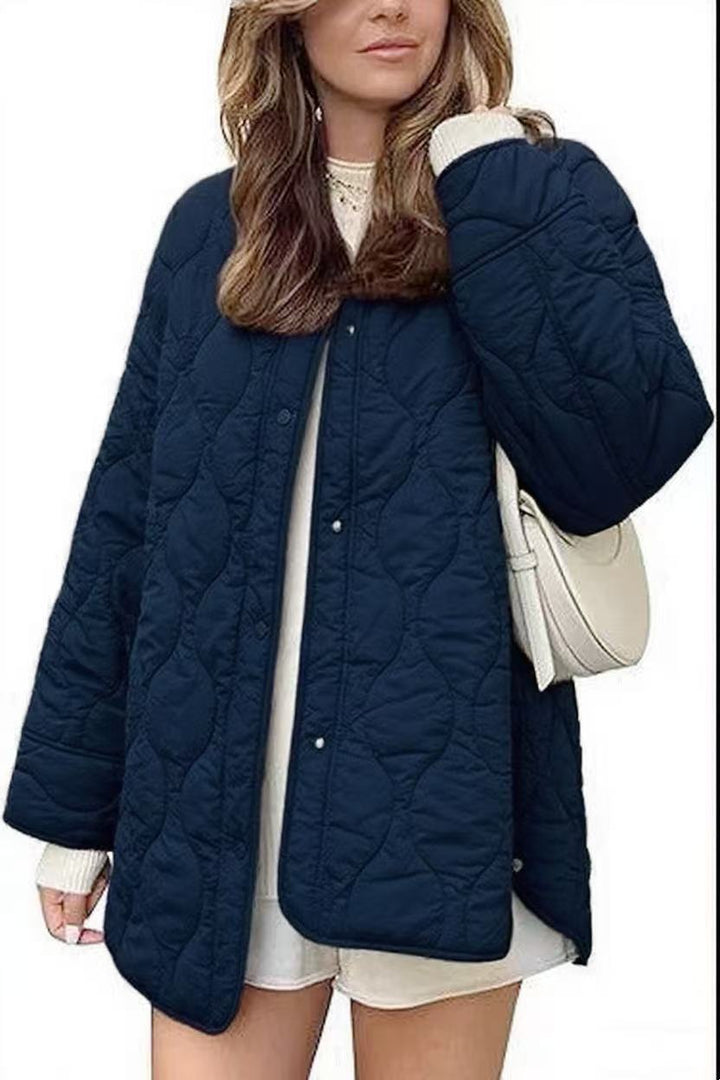Damen gesteppte Oversize-Steppjacke mit Druckknopfleiste und gerundetem Saum Echo Archiv