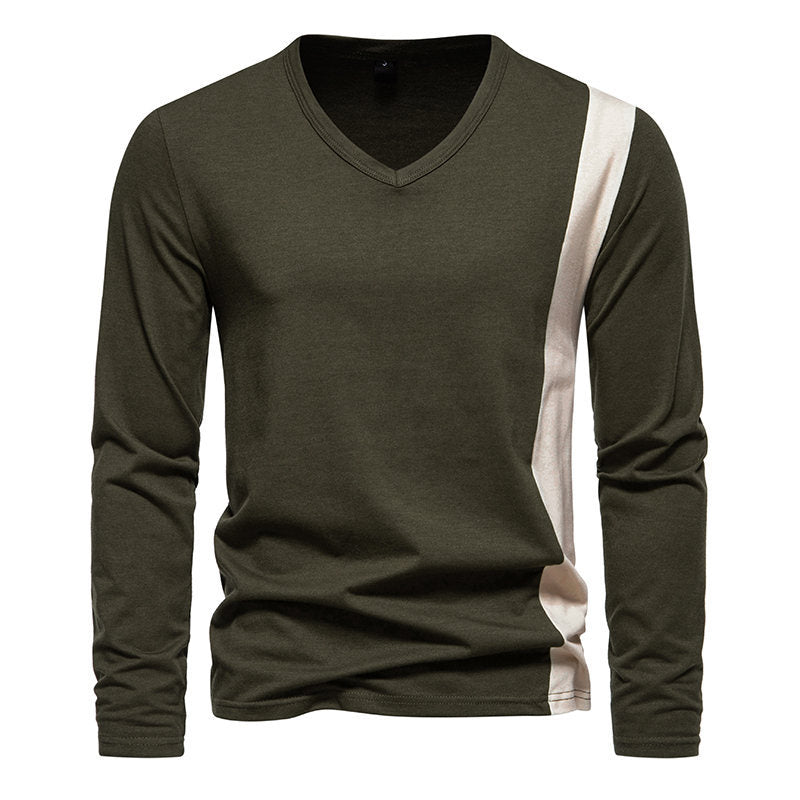 Herren Langarmshirt mit modernem V-Ausschnitt und kontrastierendem Design Echoarchiv