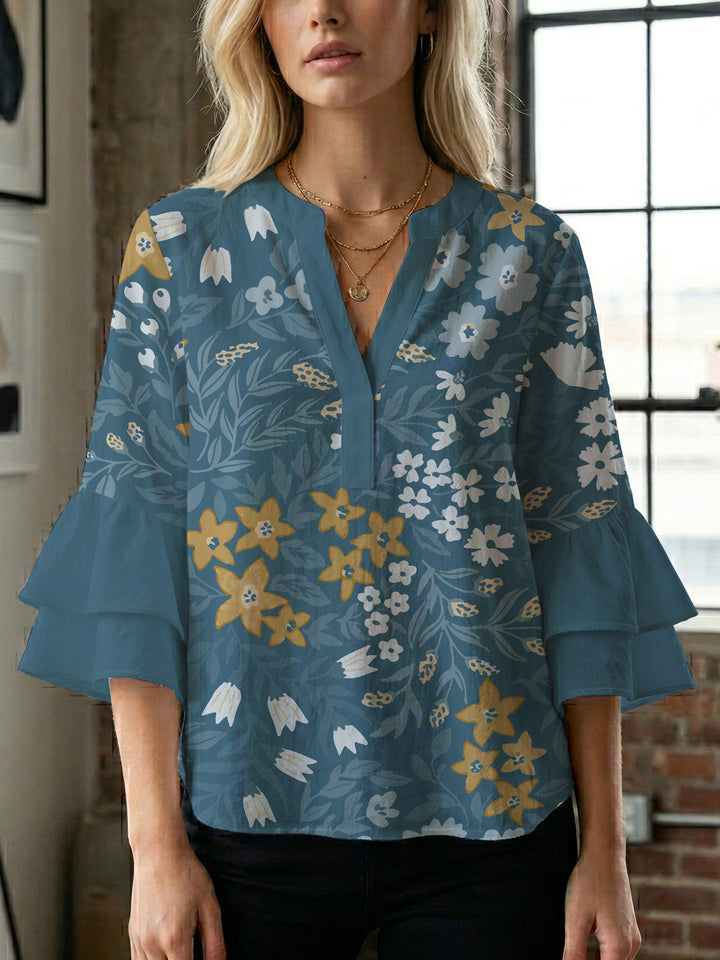 Damen Bluse mit voluminösen Ärmeln und floralem Design Echo Archiv