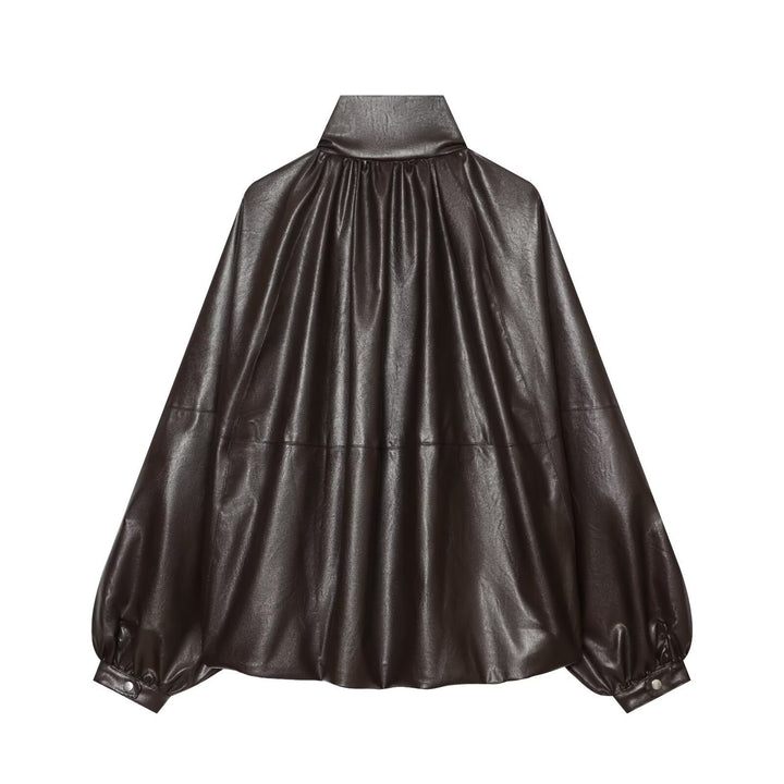 Damen Oversized Kunstleder-Cape mit Stehkragen und Ballonärmeln Echo Archiv