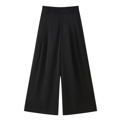 Damen weite Highwaist Culotte-Hose mit Bundfalten, Gürtelschlaufen und Knopfverschluss – Avélisse