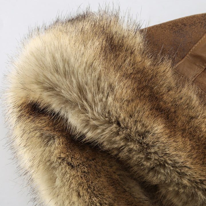 Herren Vintage Lammfell Fliegerjacke mit Kapuze und Teddyfutter – Taviero