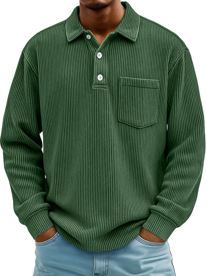 Herren Lässiger Longsleeve Poloshirt aus strukturiertem Stoff Echoarchiv