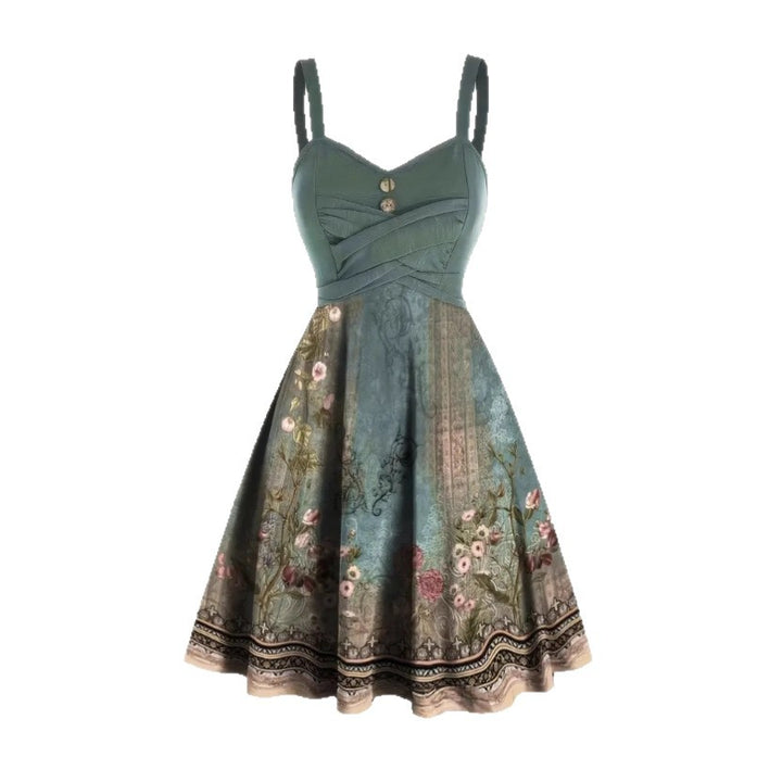 Damen A-Linien Kleid mit floralem Design und Zierknöpfen Echo Archiv