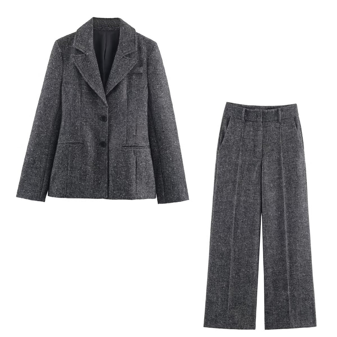 Damen Weite Wolloptik-Bundfaltenhose mit hoher Taille und Bügelfalte Echo Archiv