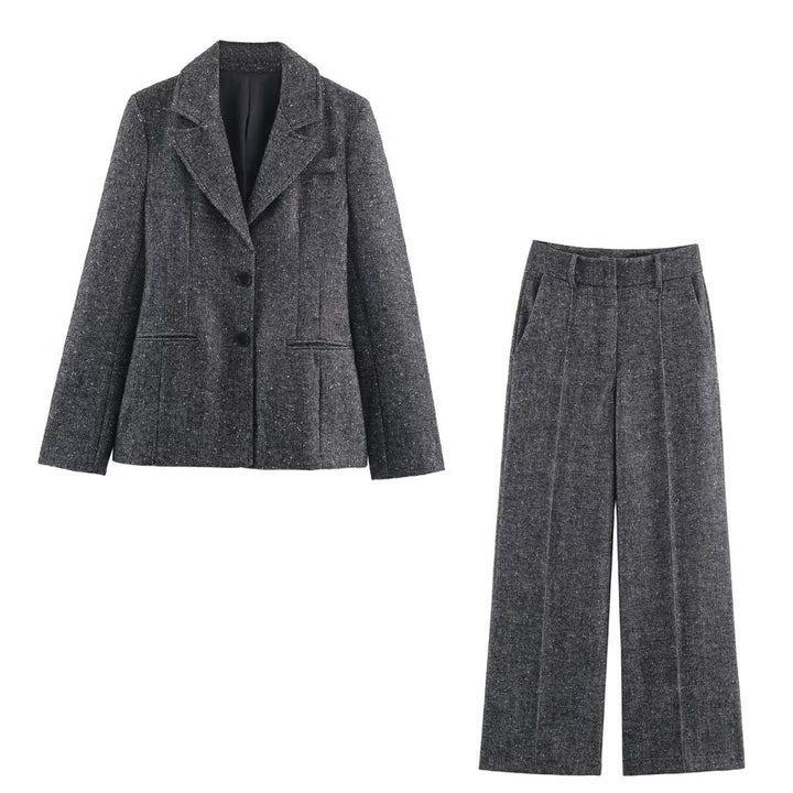 Damen Weite Wolloptik-Bundfaltenhose mit hoher Taille und Bügelfalte Echo Archiv