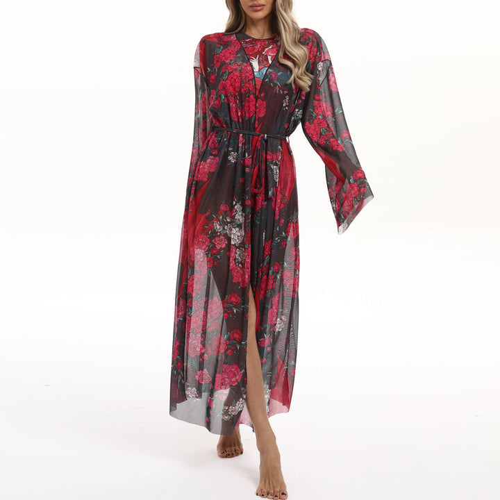 Damen Transparenter Strandkimono mit floralen Mustern Echo Archiv