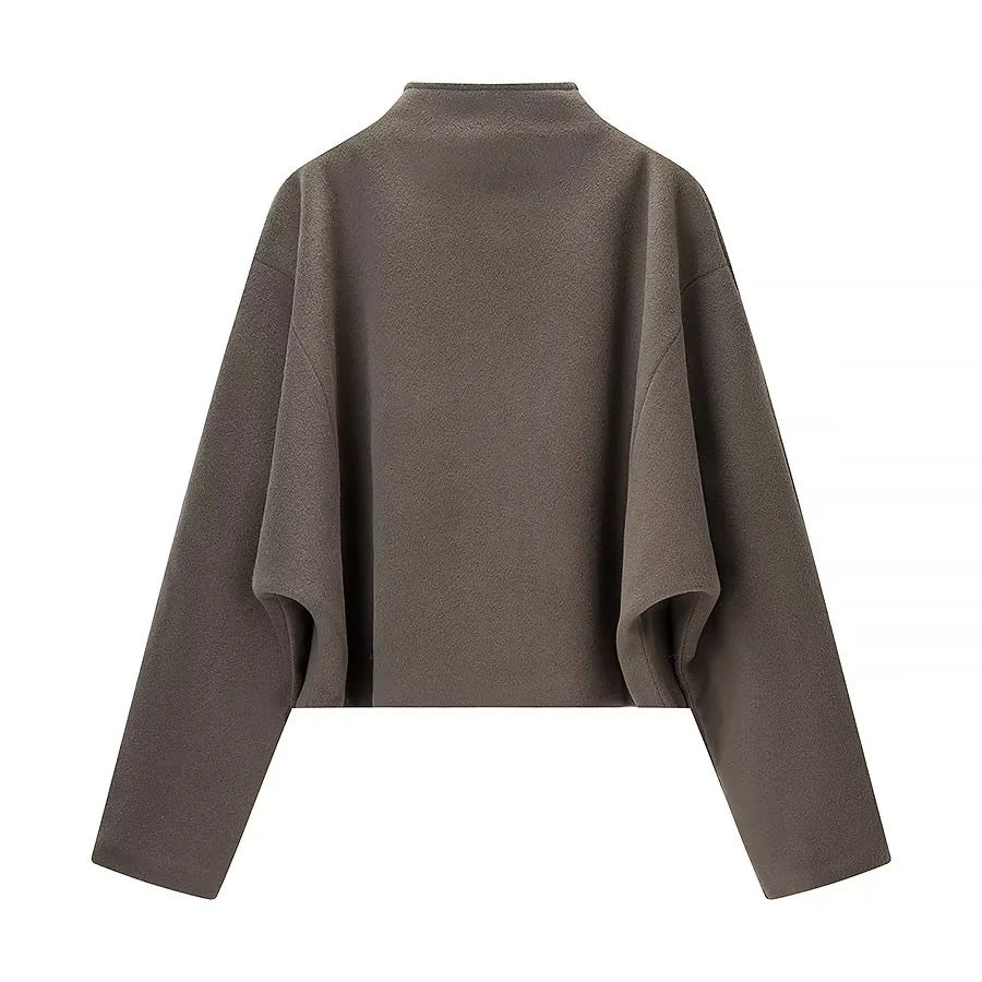 Damen kastiger Zip‑Up Fleece‑Cardigan mit Stehkragen und cleanem Minimaldesign – Célinea