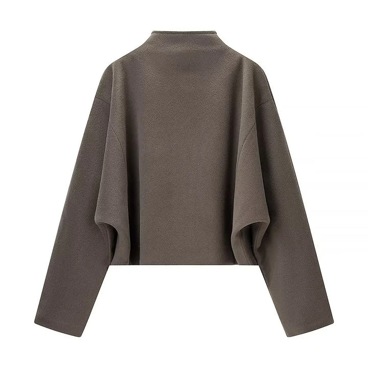 Damen kastiger Zip‑Up Fleece‑Cardigan mit Stehkragen und cleanem Minimaldesign – Célinea
