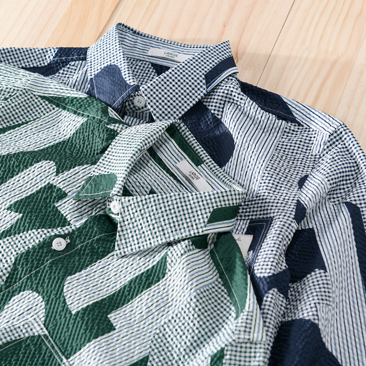 Herren Lockeres gemustertes Baumwoll-Overshirt mit Crinkle‑Struktur Echoarchiv